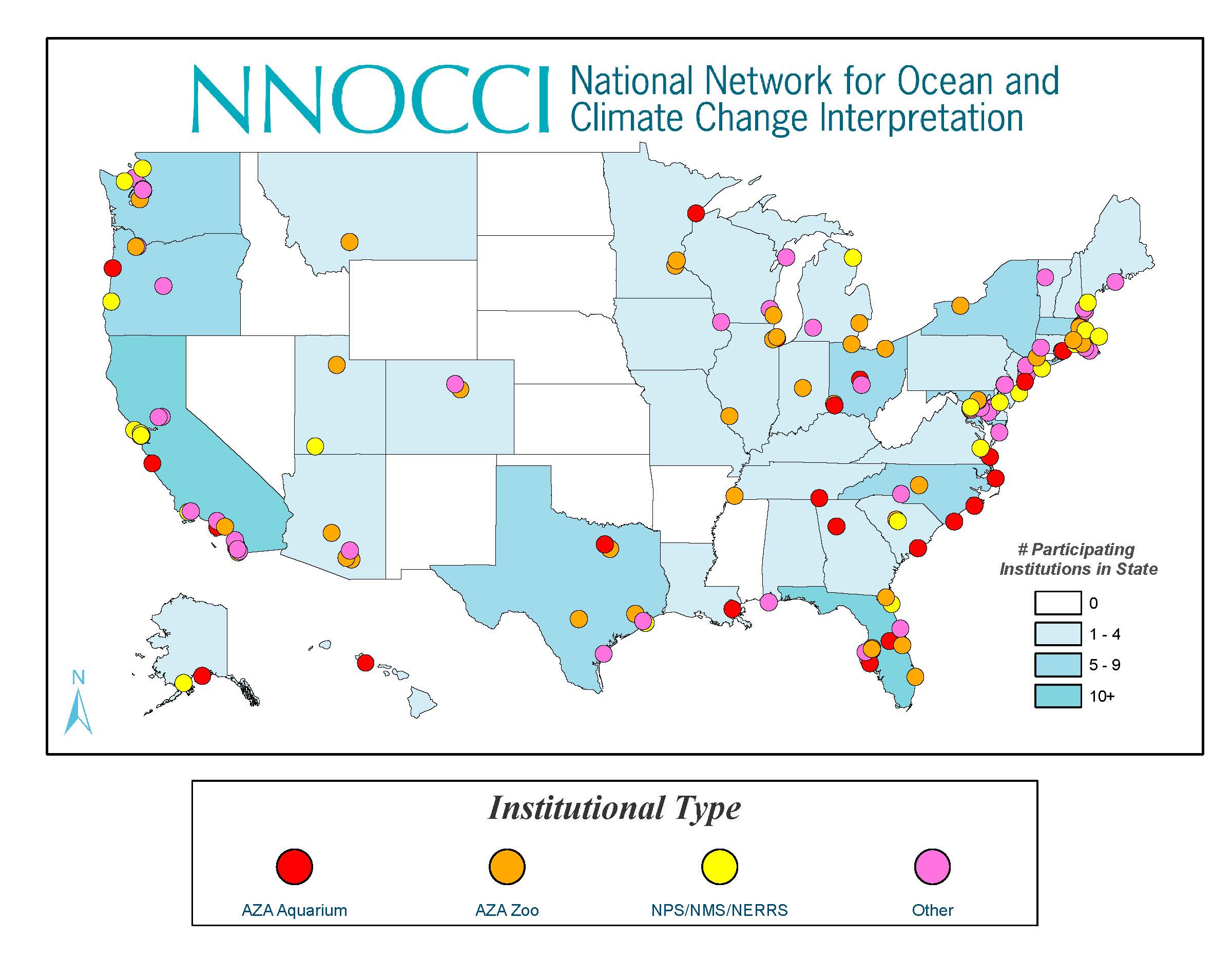 US Map depicting location of NNOCCI members as of 2016
